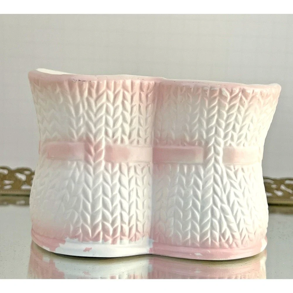 Baby Bootie Planter Napco Pink Nursery Double Shoe Vase Japan‎ Vintage Ceramic